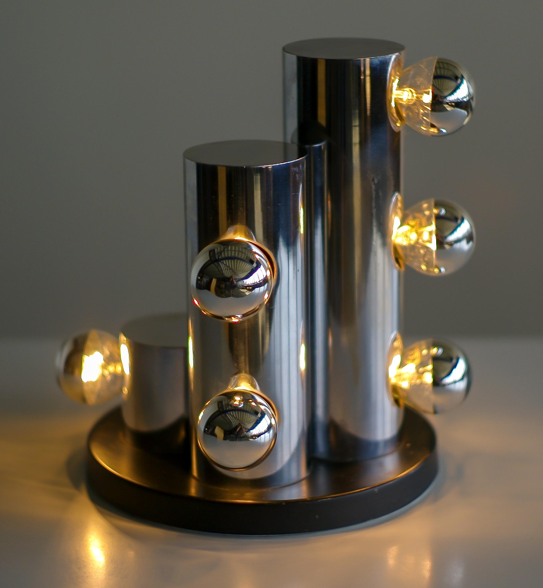 Enameled Italian Chrome Cylinders Table Lamp, 1965 For Sale