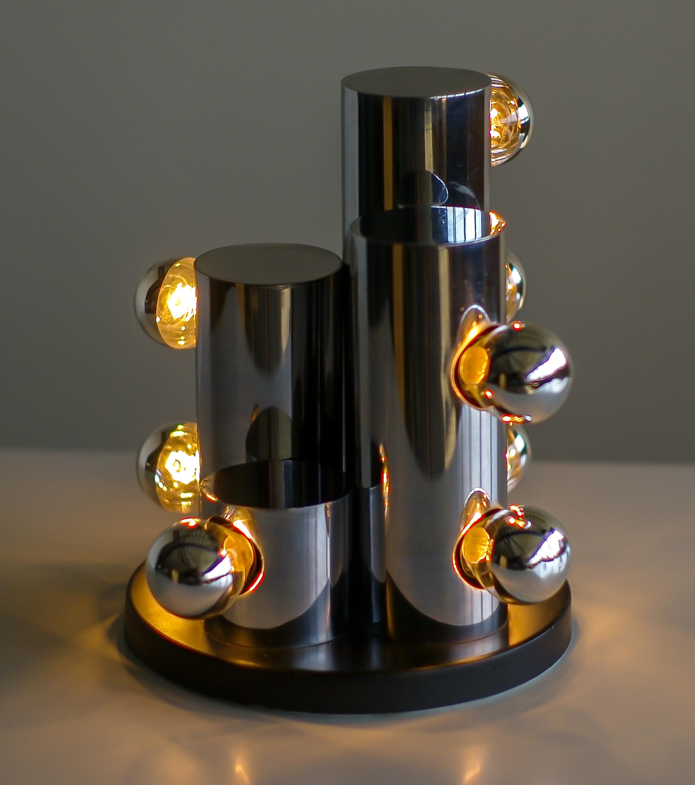 Italian Chrome Cylinders Table Lamp, 1965 For Sale 2
