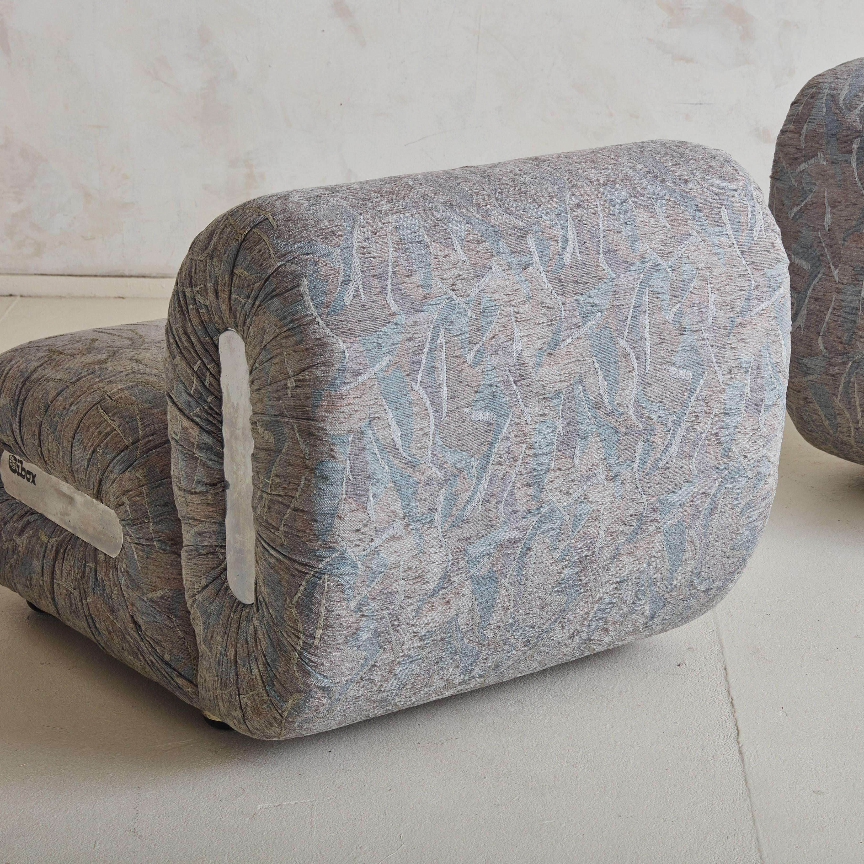 Late 20th Century Italian Chrome Detail Lounge Chair in Original Blue Upholstery by Cibox, 1970s For Sale