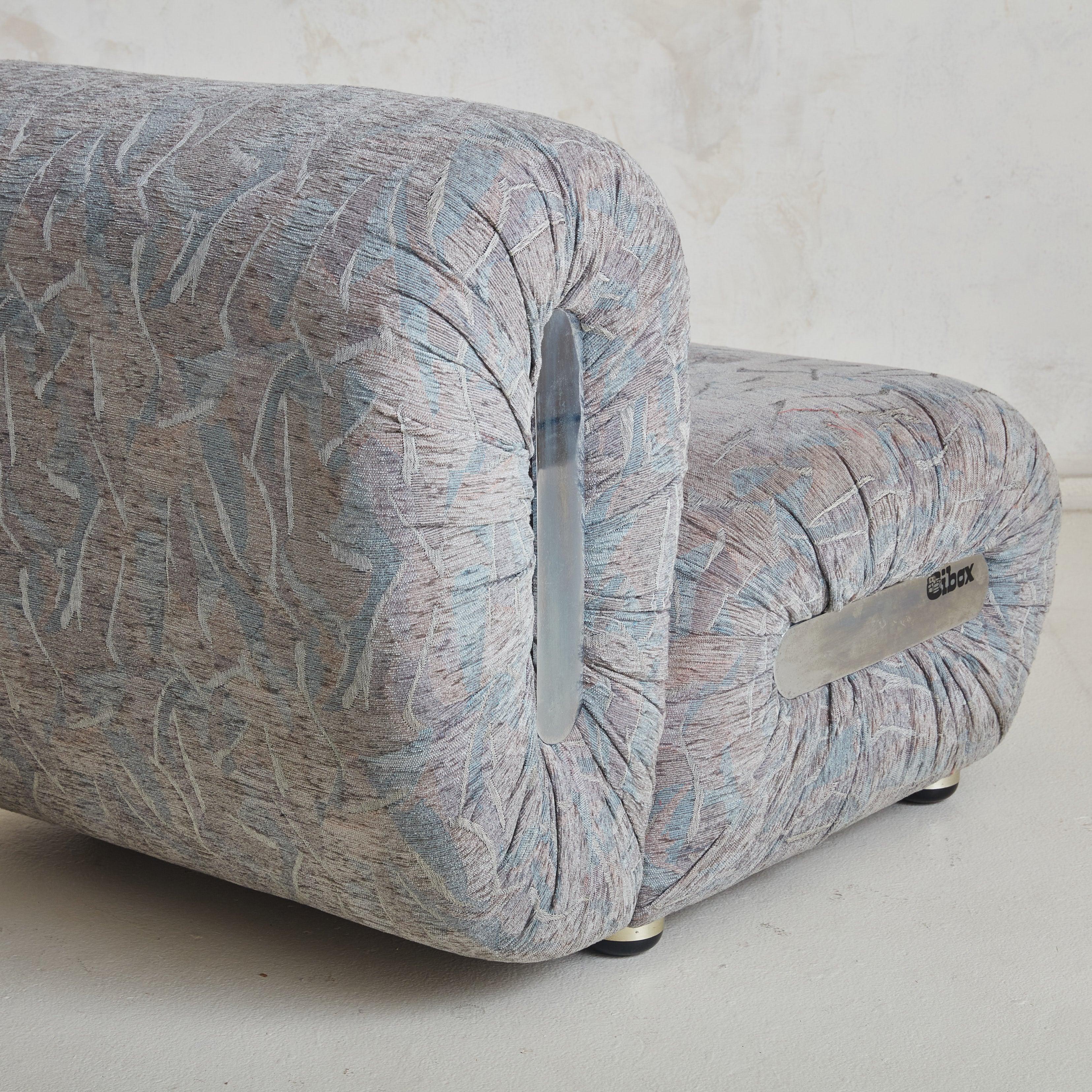 Fabric Italian Chrome Detail Lounge Chair in Original Blue Upholstery by Cibox, 1970s For Sale