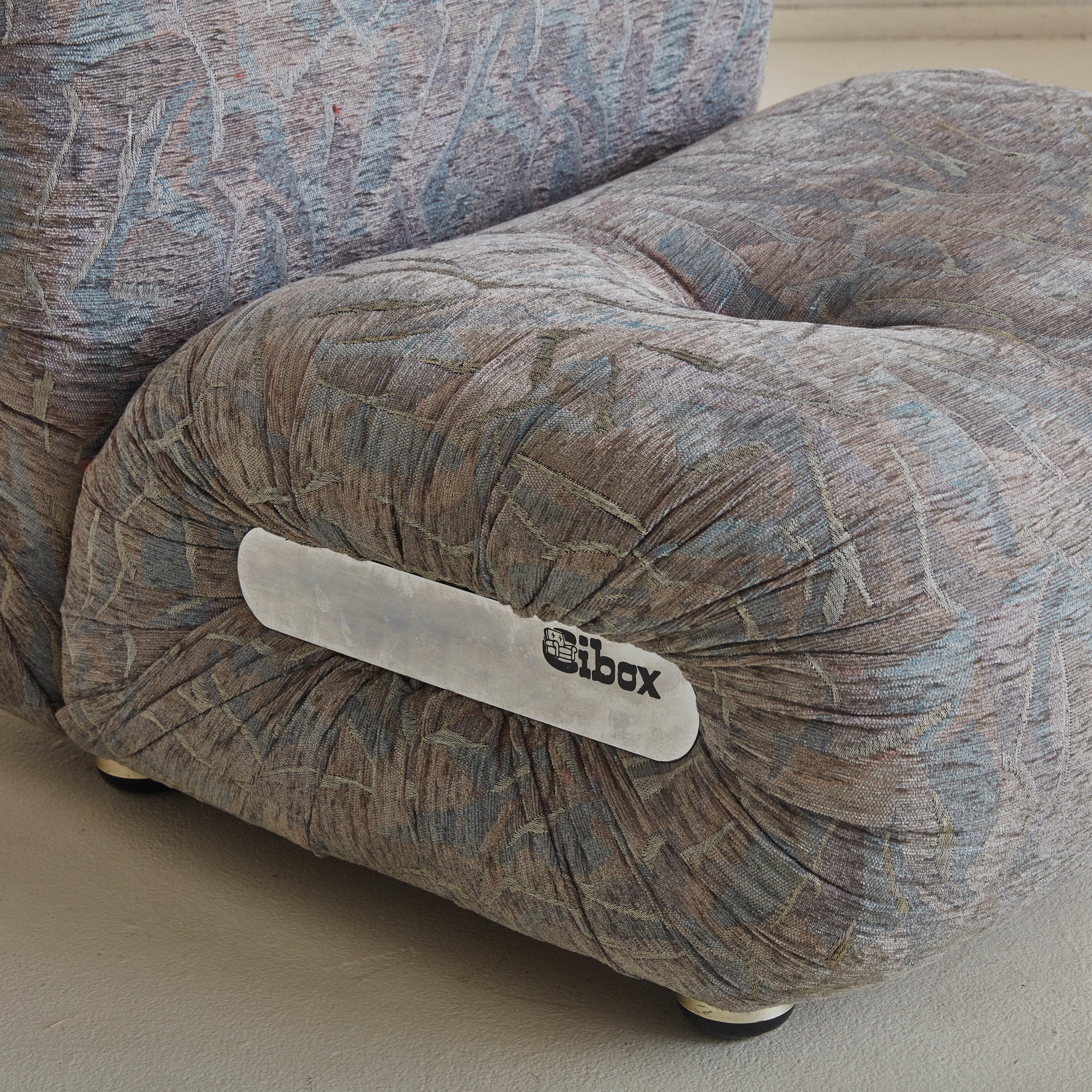 Italian Chrome Detail Lounge Chair in Original Blue Upholstery by Cibox, 1970s For Sale 1