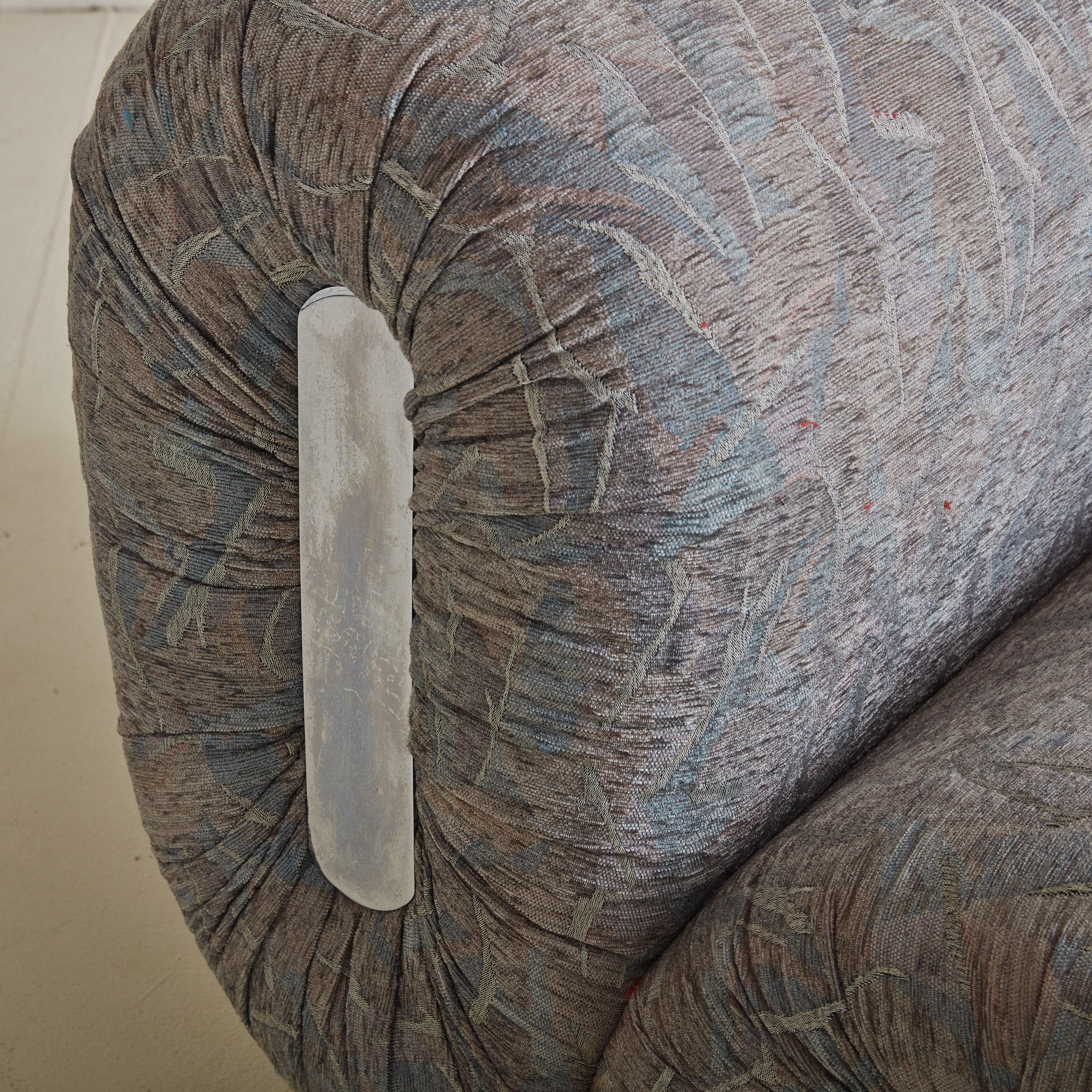 Italian Chrome Detail Lounge Chair in Original Blue Upholstery by Cibox, 1970s For Sale 2