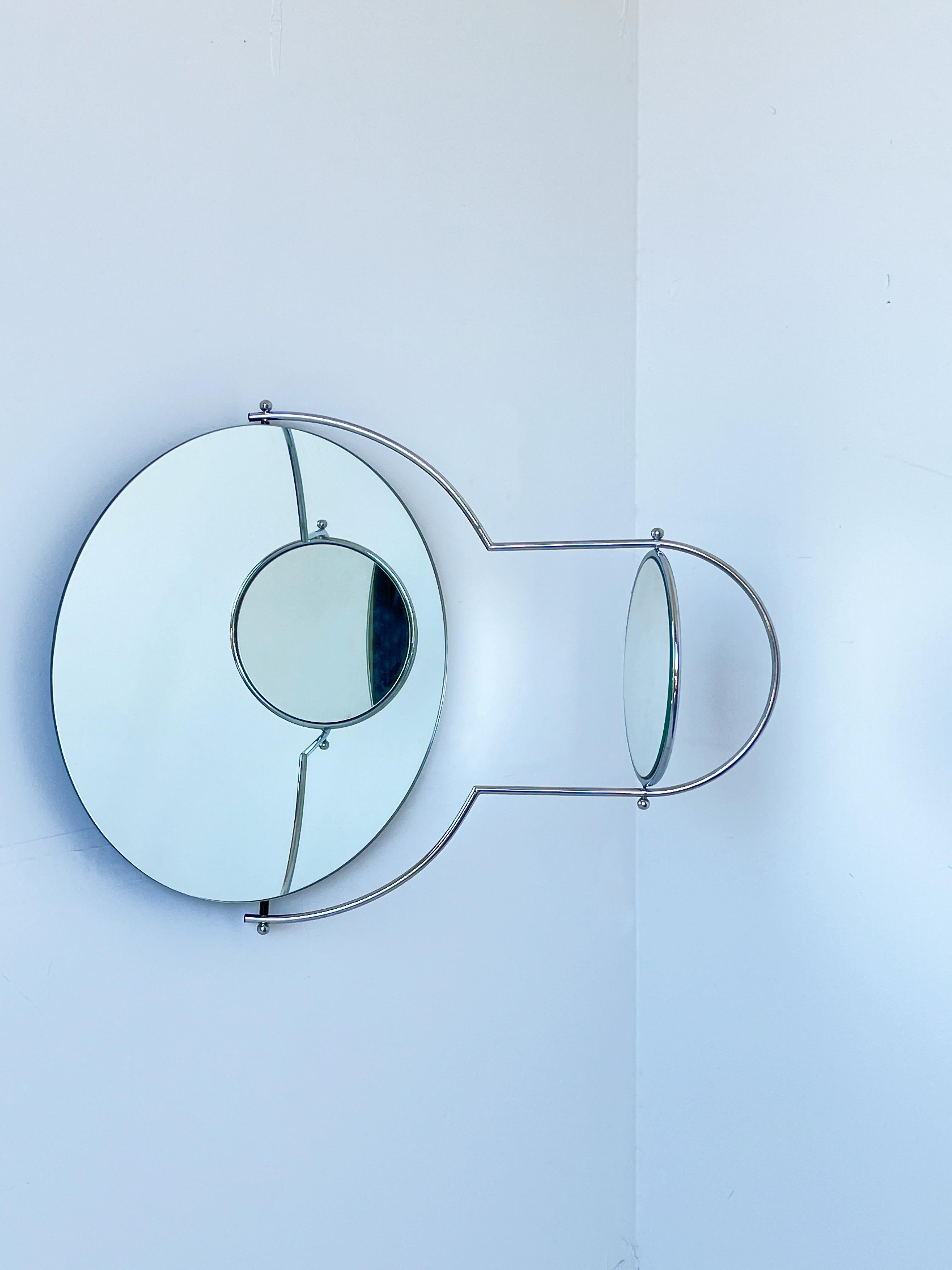 Polished Italian Chrome Double Wall Mirror by Rodney Kinsman