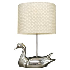 Italian Chrome Duck Table Lamp with Original Shade, 1970s