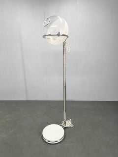 Italian Chrome Floor Lamp Glass Globe, Lenci Style, 1970s