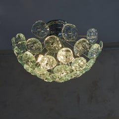 Italian Chrome + Glass Flower Flush Mount Attributed to Max Ingrand