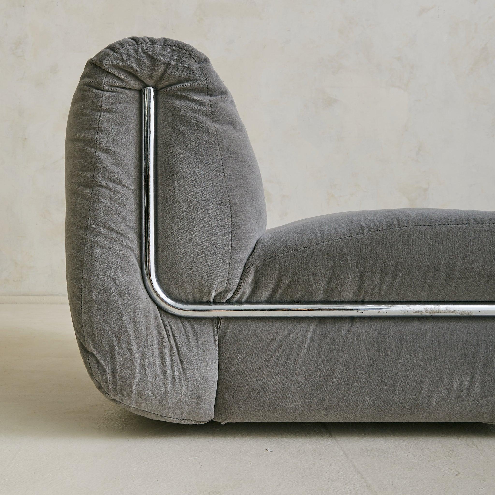 Italian Chrome + Gray Velvet Lounge Chair, 1970s - 2 Available en vente 3