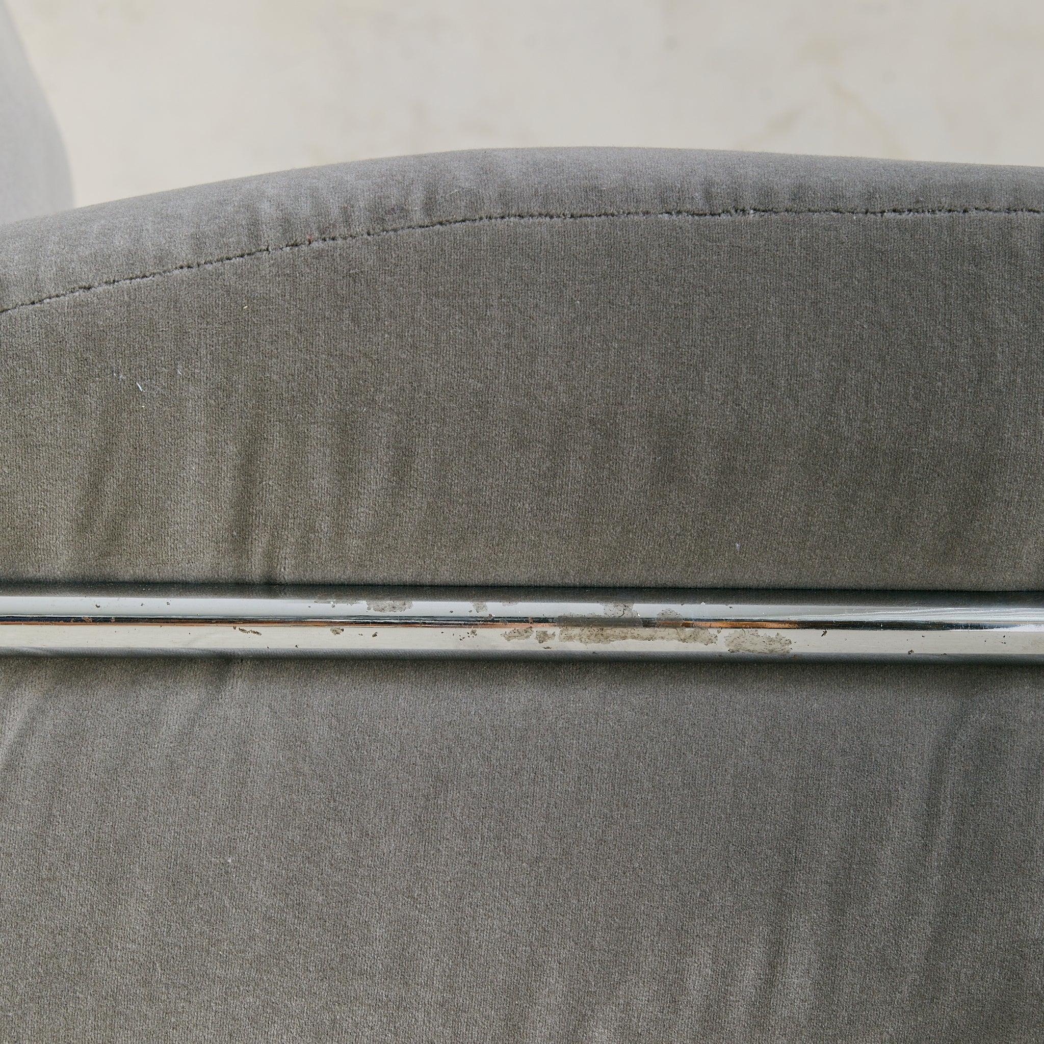 Italian Chrome + Gray Velvet Lounge Chair, 1970s - 2 Available en vente 4
