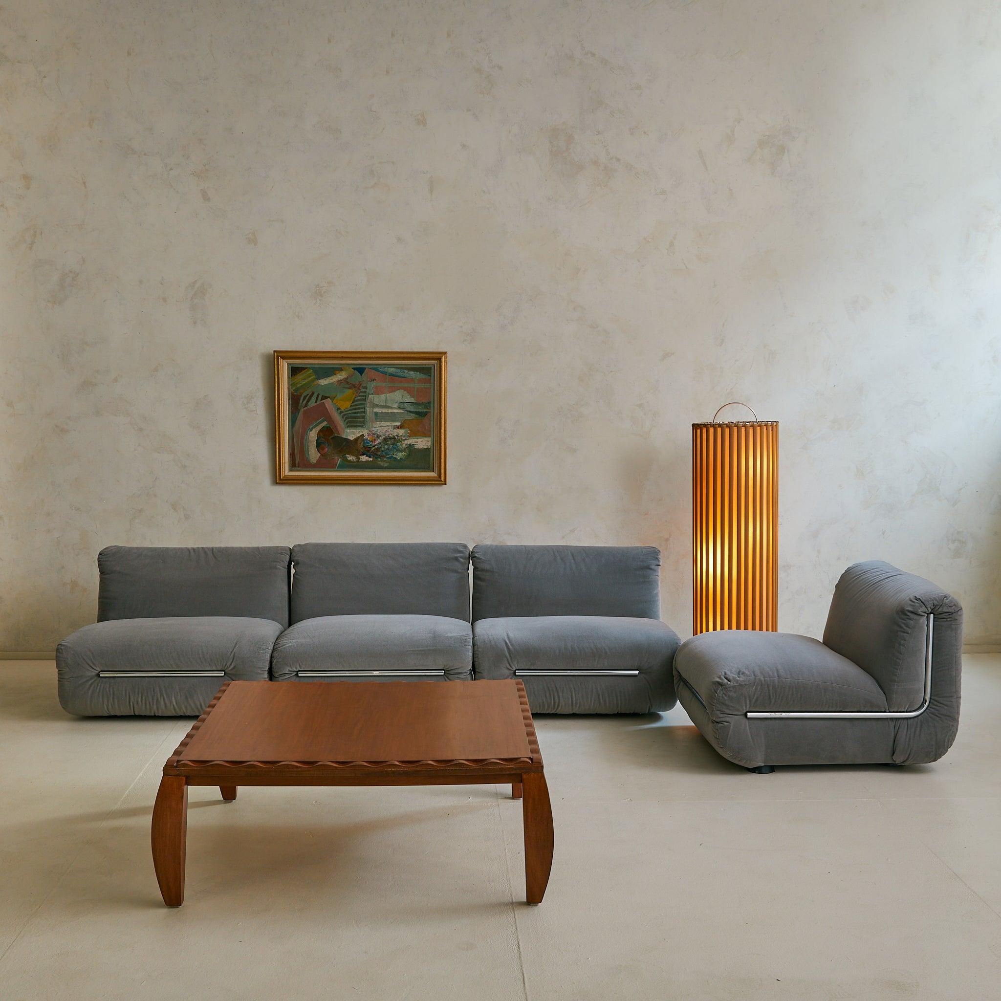 italien Italian Chrome + Gray Velvet Lounge Chair, 1970s - 2 Available en vente