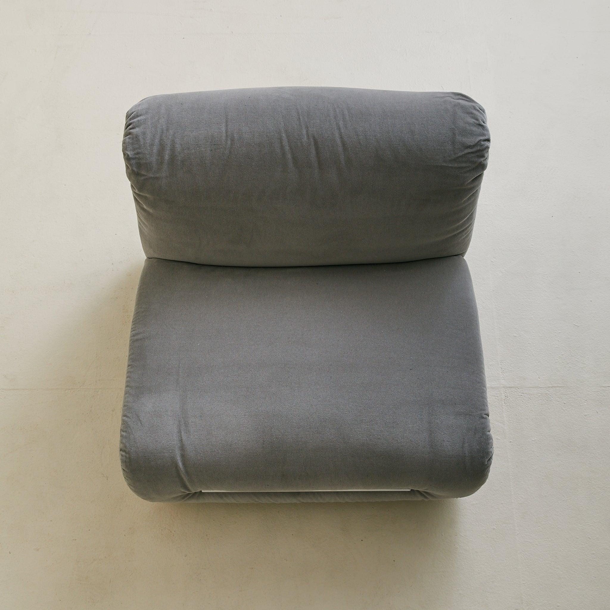 Fin du 20e siècle Italian Chrome + Gray Velvet Lounge Chair, 1970s - 2 Available en vente