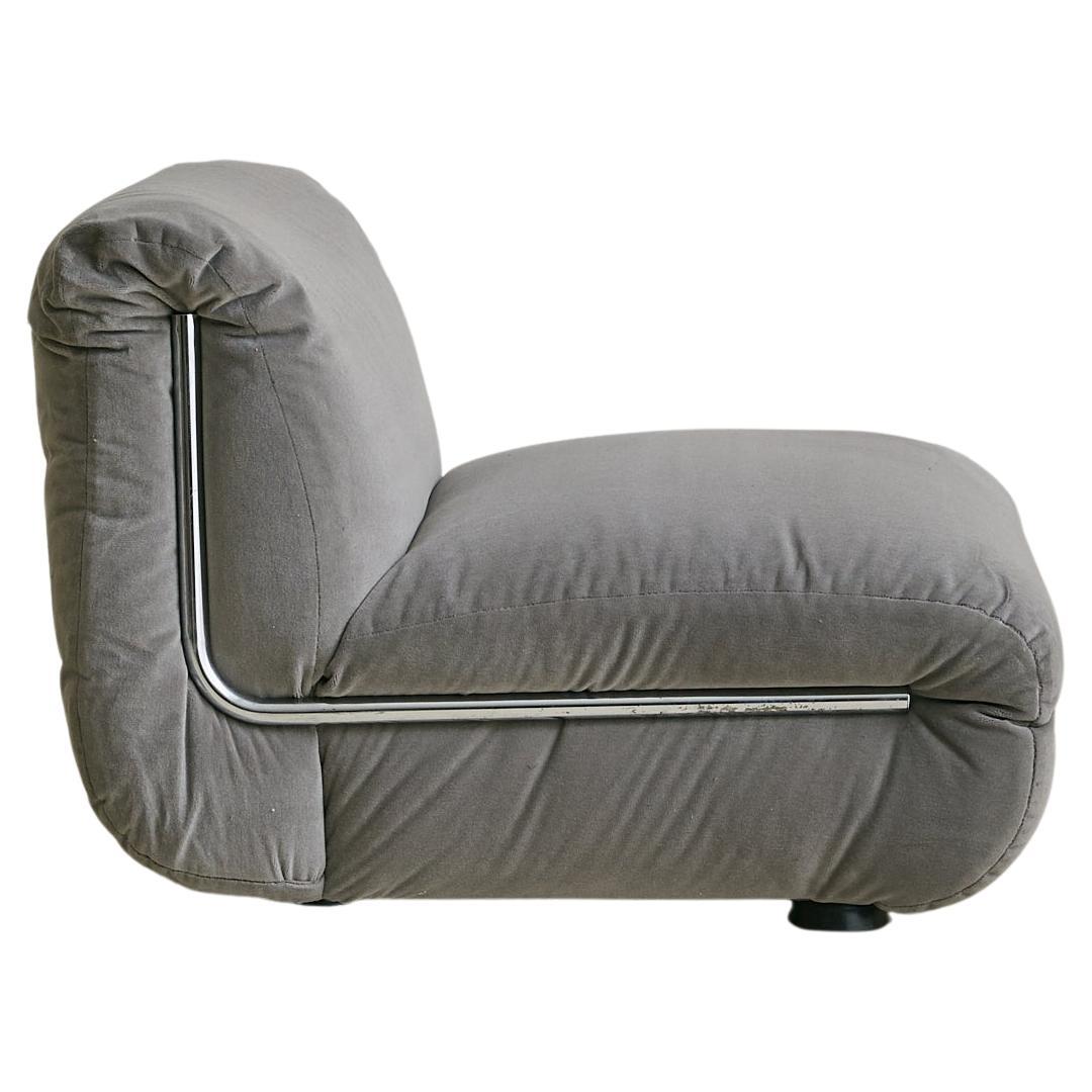 Italian Chrome + Gray Velvet Lounge Chair, 1970s - 2 Available