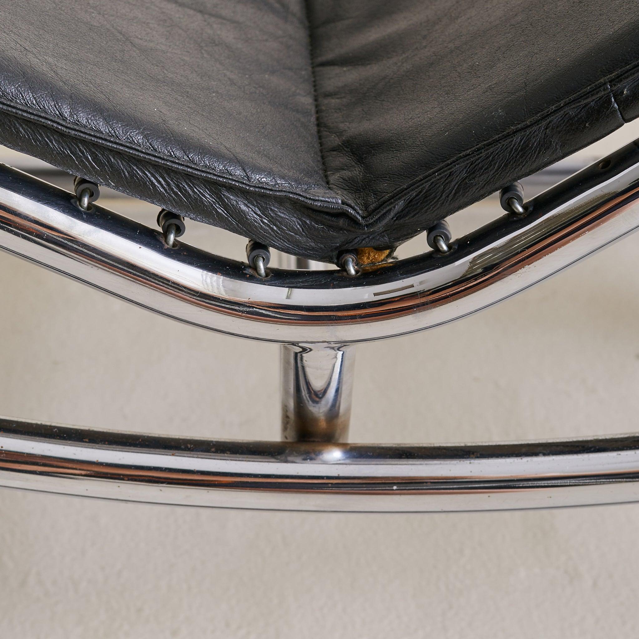 Italian Chrome + Leather Chaise Lounge by Guido Faleschini, 1970s im Angebot 3