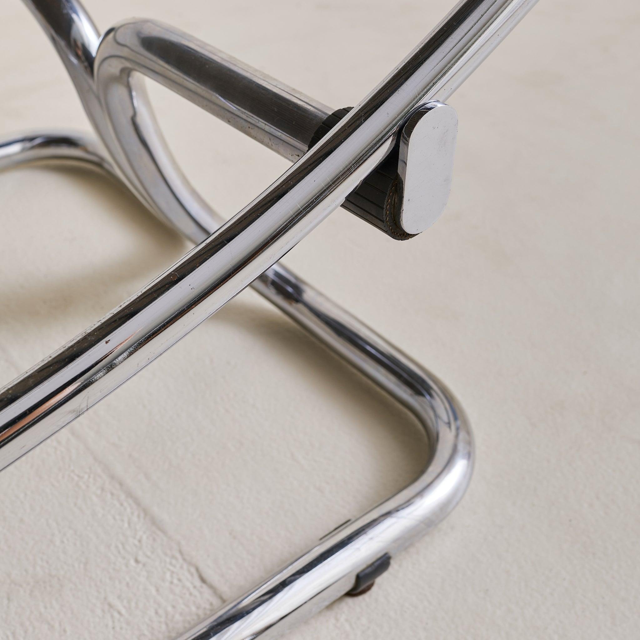 Italian Chrome + Leather Chaise Lounge by Guido Faleschini, 1970s im Angebot 4