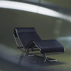 Italian Chrome + Leather Chaise Lounge by Guido Faleschini, 1970s