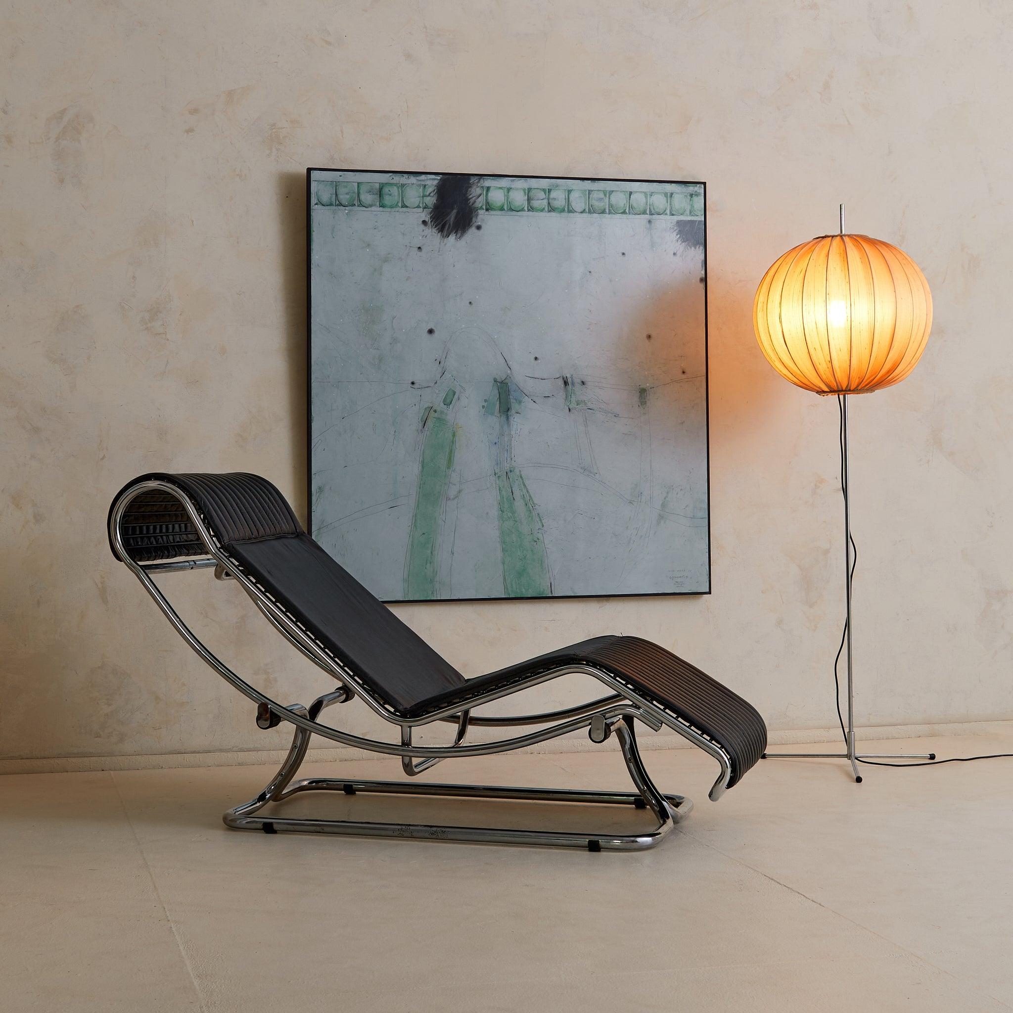 Italian Chrome + Leather Chaise Lounge by Guido Faleschini, 1970s (Moderne) im Angebot