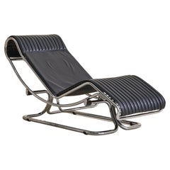 Italian Chrome + Leather Chaise Lounge by Guido Faleschini, 1970s