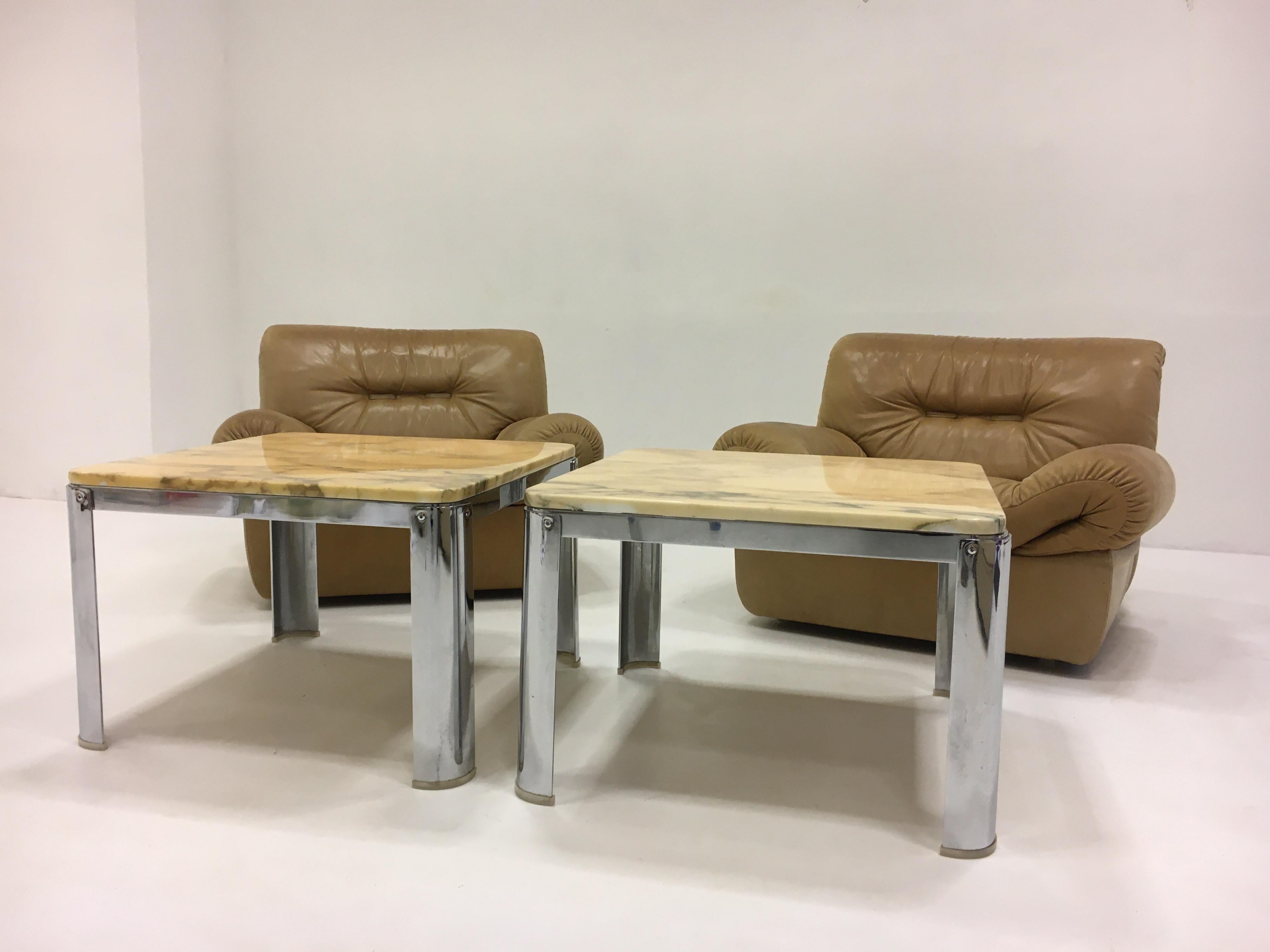 Vintage French Chrome Marble Coffee Tables in the Style of Maria Pergay, 1970 For Sale 7