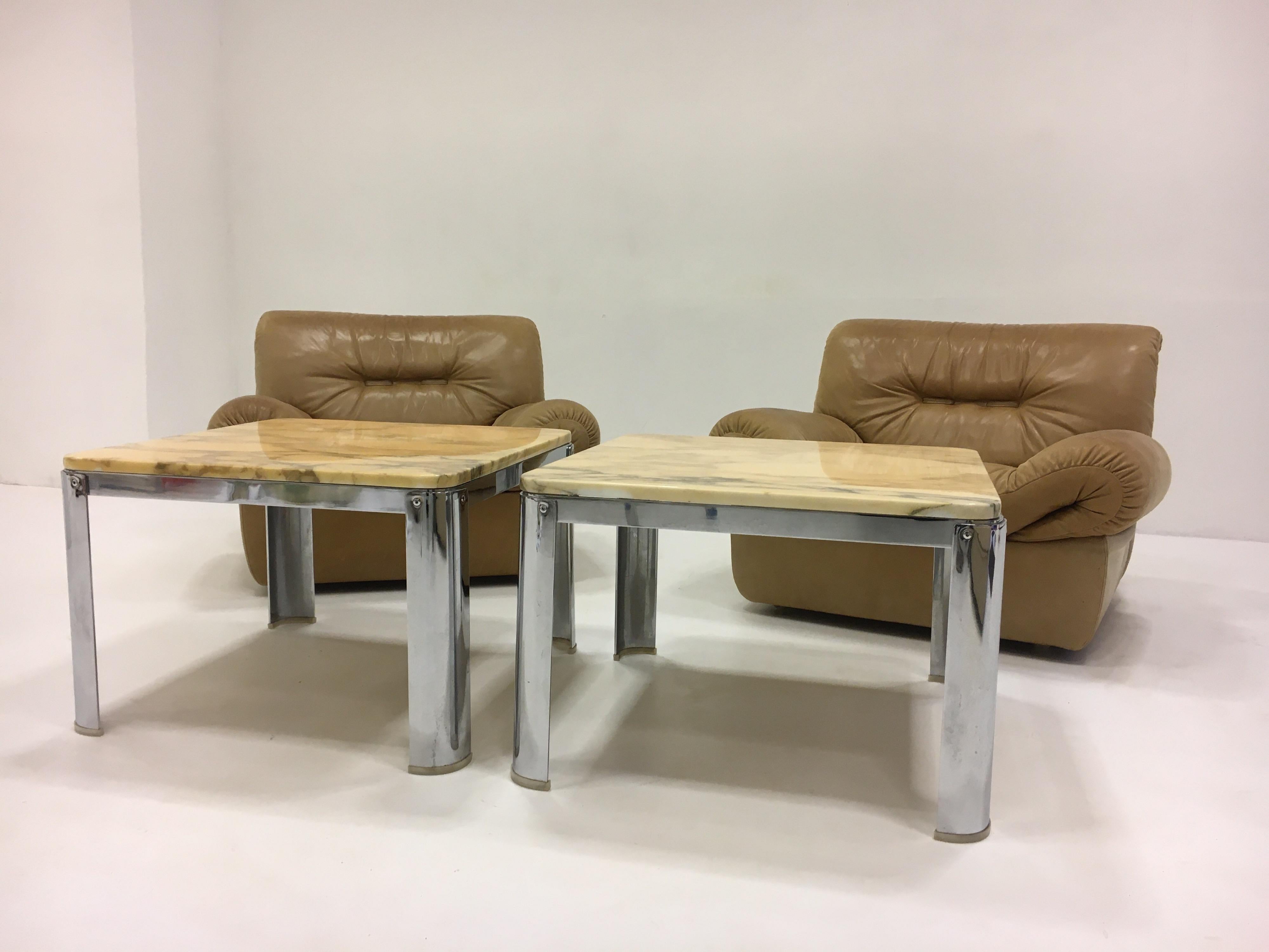 Vintage French Chrome Marble Coffee Tables in the Style of Maria Pergay, 1970 For Sale 8