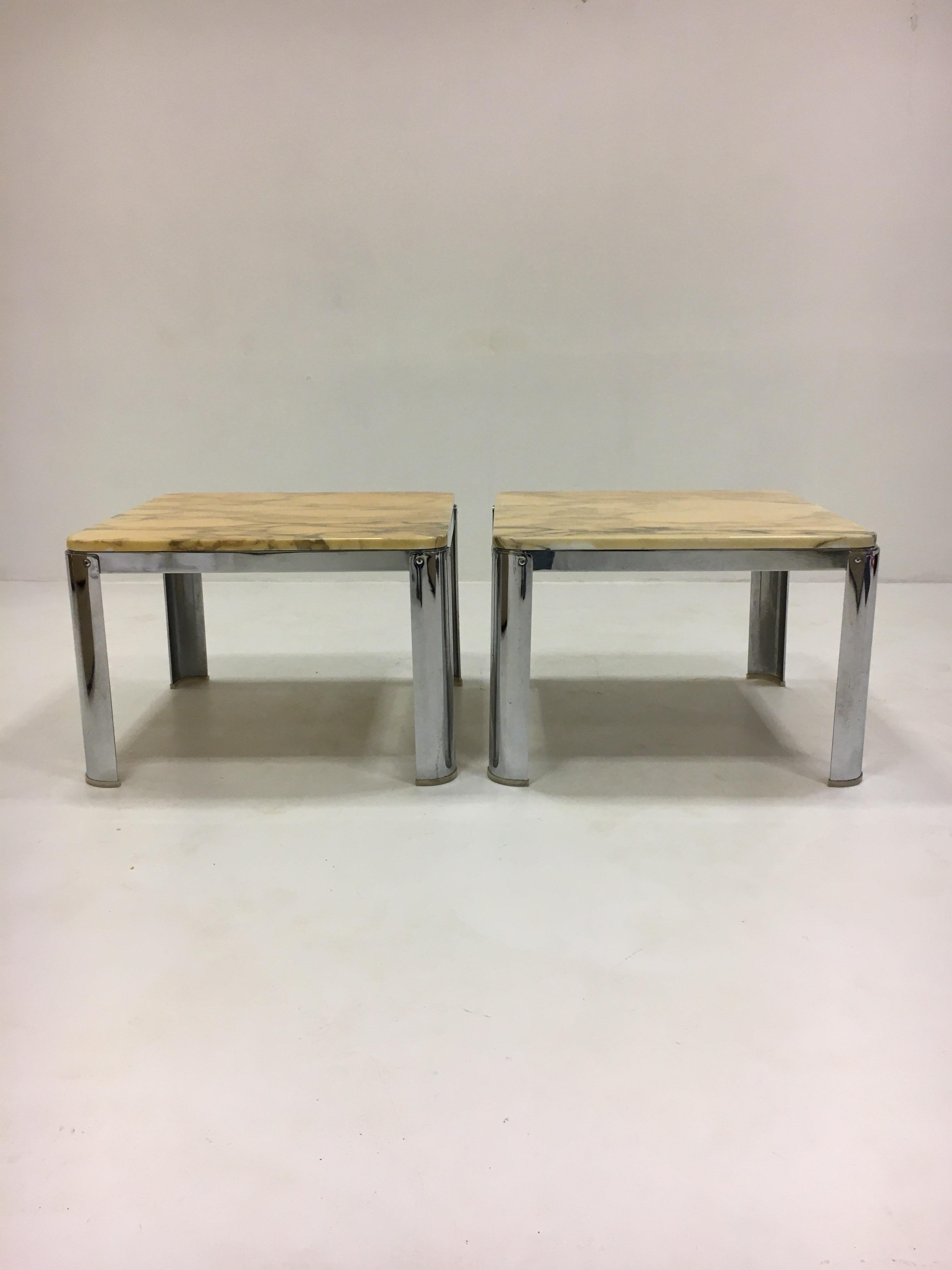 Mid-Century Modern Vintage French Chrome Marble Coffee Tables in the Style of Maria Pergay, 1970 For Sale
