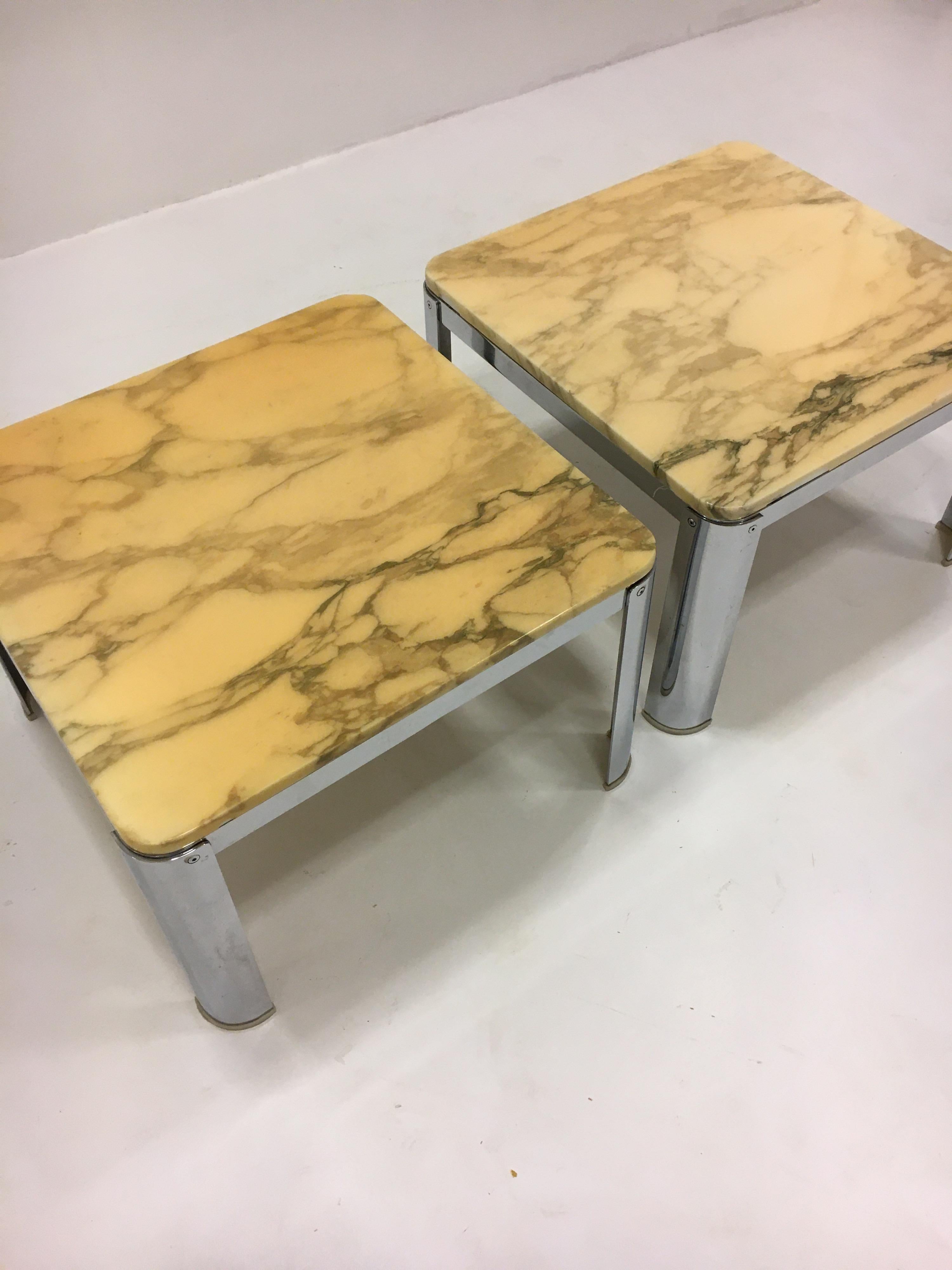 Vintage French Chrome Marble Coffee Tables in the Style of Maria Pergay, 1970 In Good Condition For Sale In Vienna, AT