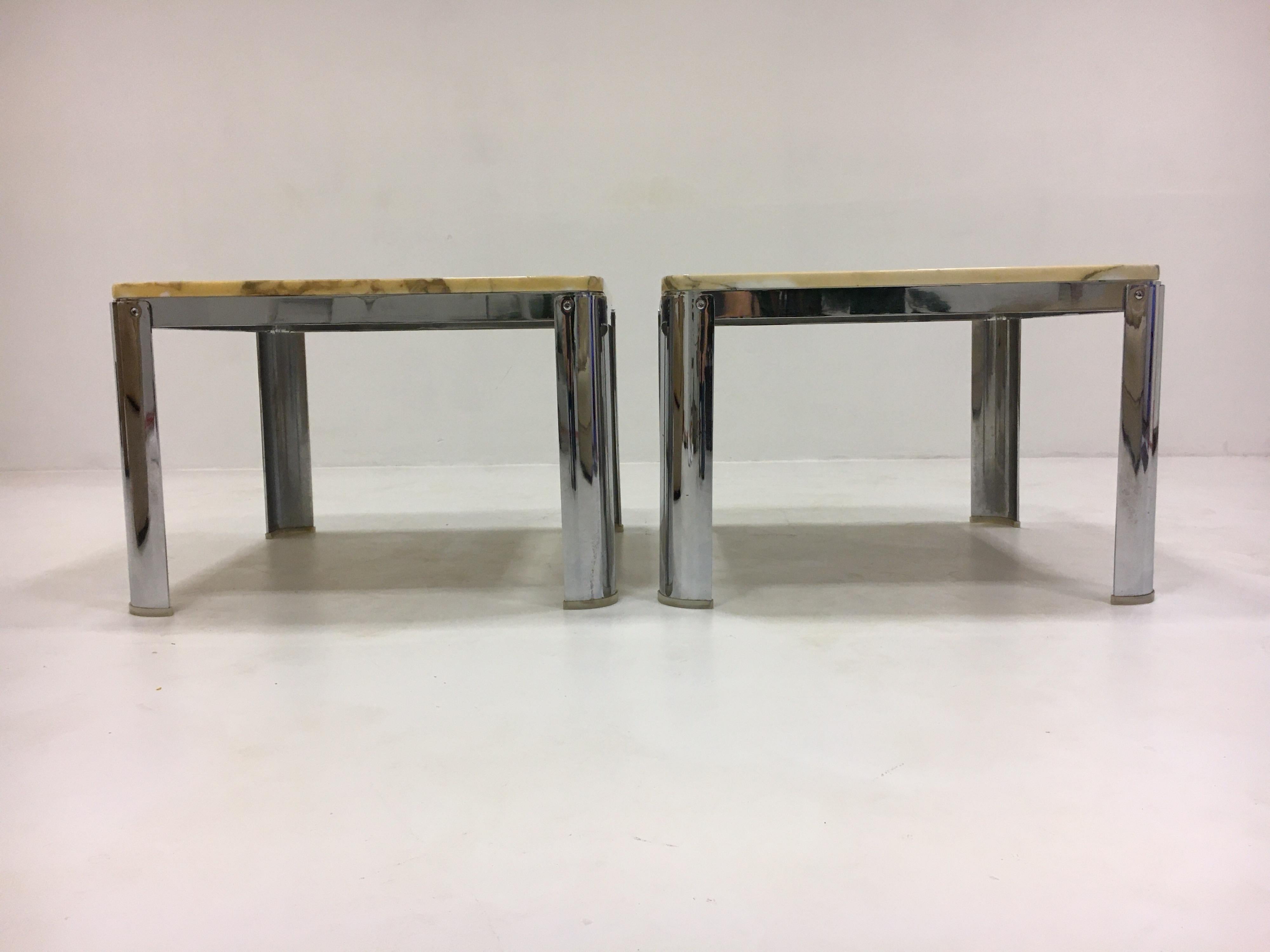 Vintage French Chrome Marble Coffee Tables in the Style of Maria Pergay, 1970 For Sale 2