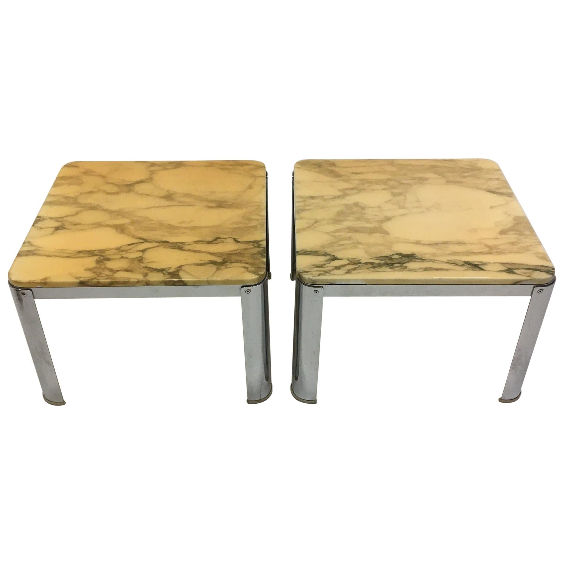 Vintage French Chrome Marble Coffee Tables in the Style of Maria Pergay, 1970