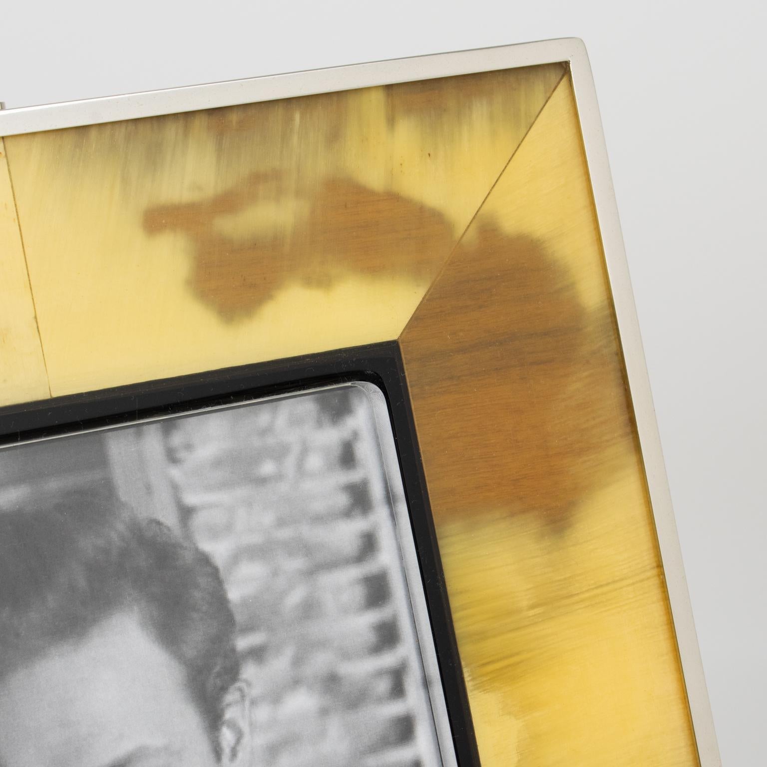 Chrome and Horn Inlaid Picture Frame, circa 1970 For Sale 1