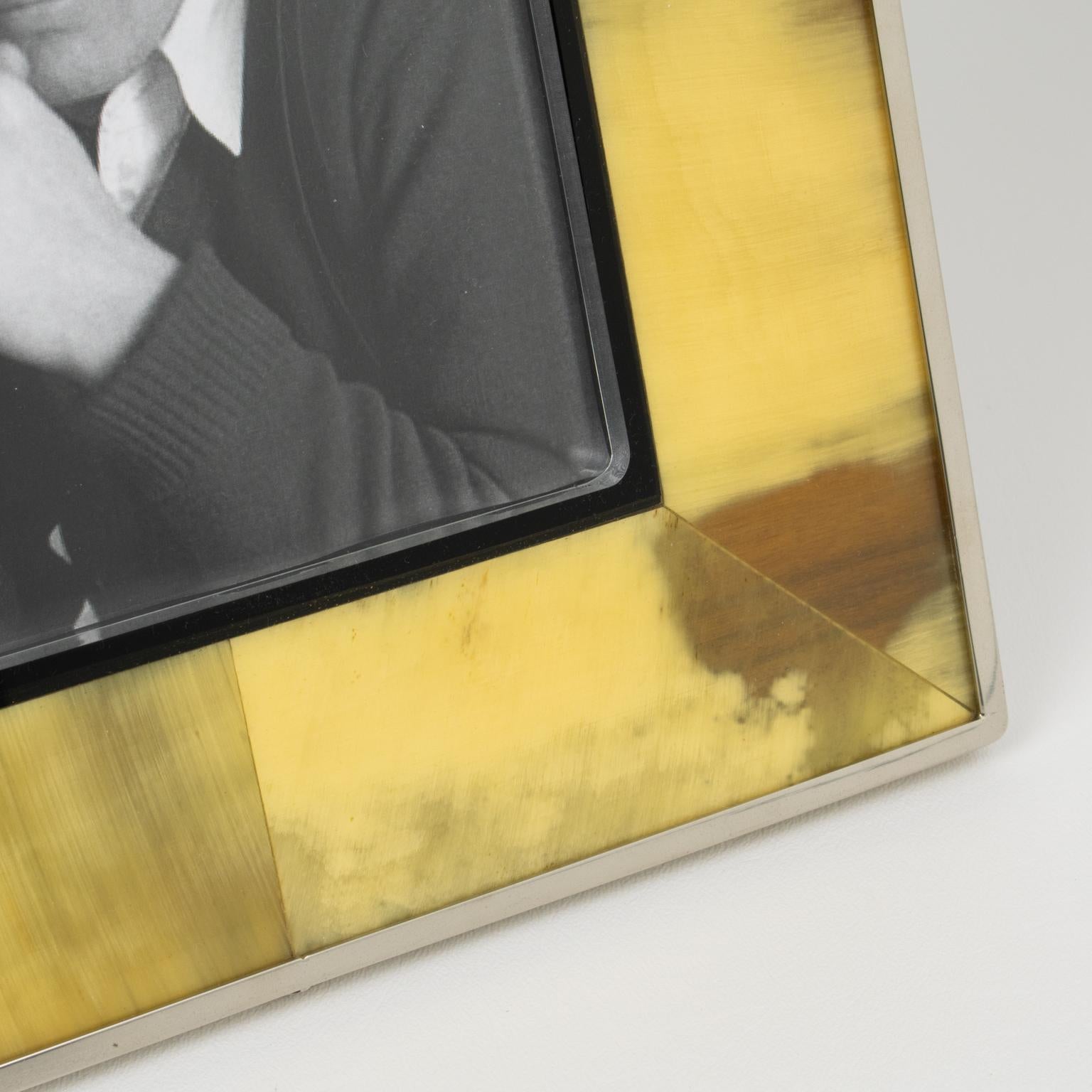 Chrome and Horn Inlaid Picture Frame, circa 1970 For Sale 2