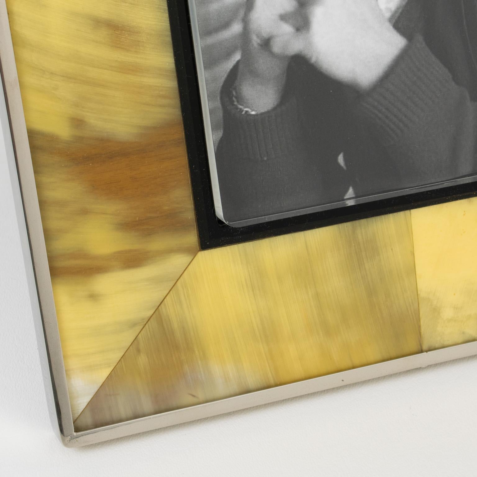 Chrome and Horn Inlaid Picture Frame, circa 1970 For Sale 3