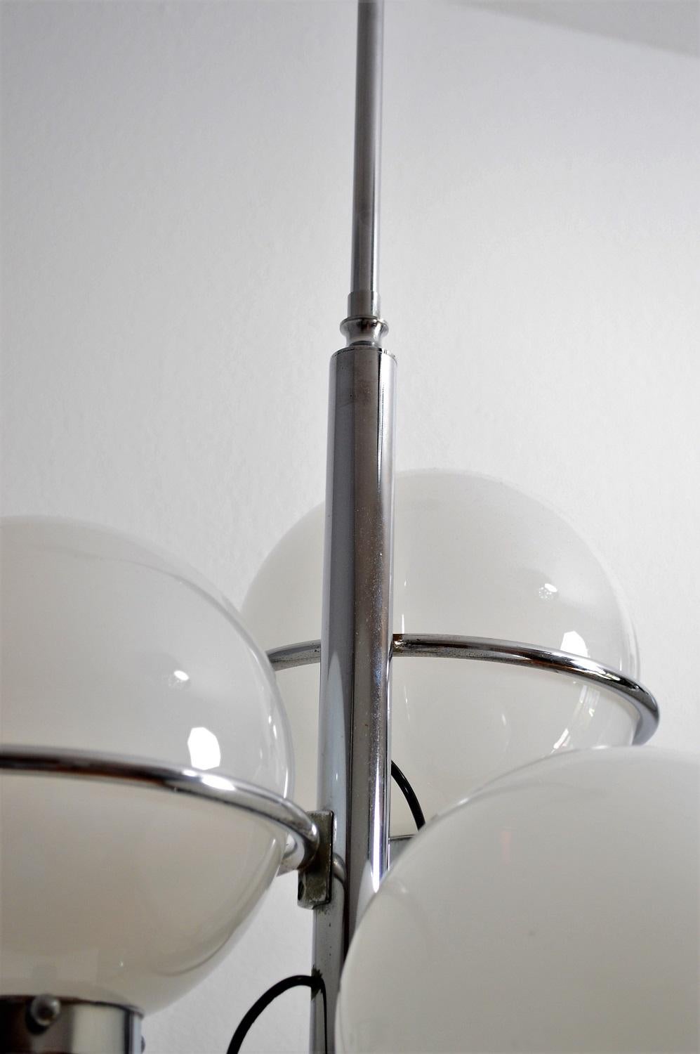 Late 20th Century Italian Chrome Pendant with Murano Glass Globes, 1970s