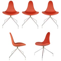 Italian Chrome Plated Metal & Red Polyurethane dining Chairs, '90s, Set of 5