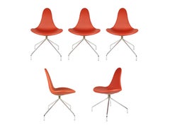 Italian Chrome Plated Metal & Red Polyurethane dining Chairs, '90s, Set of 5