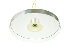 Italian Chrome Plated & Painted Metal, Glass & Aluminum 1970s Pendant Lamp