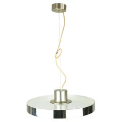 Lampe à suspension italienne des années 1970 en métal chromé et peint, verre et aluminium