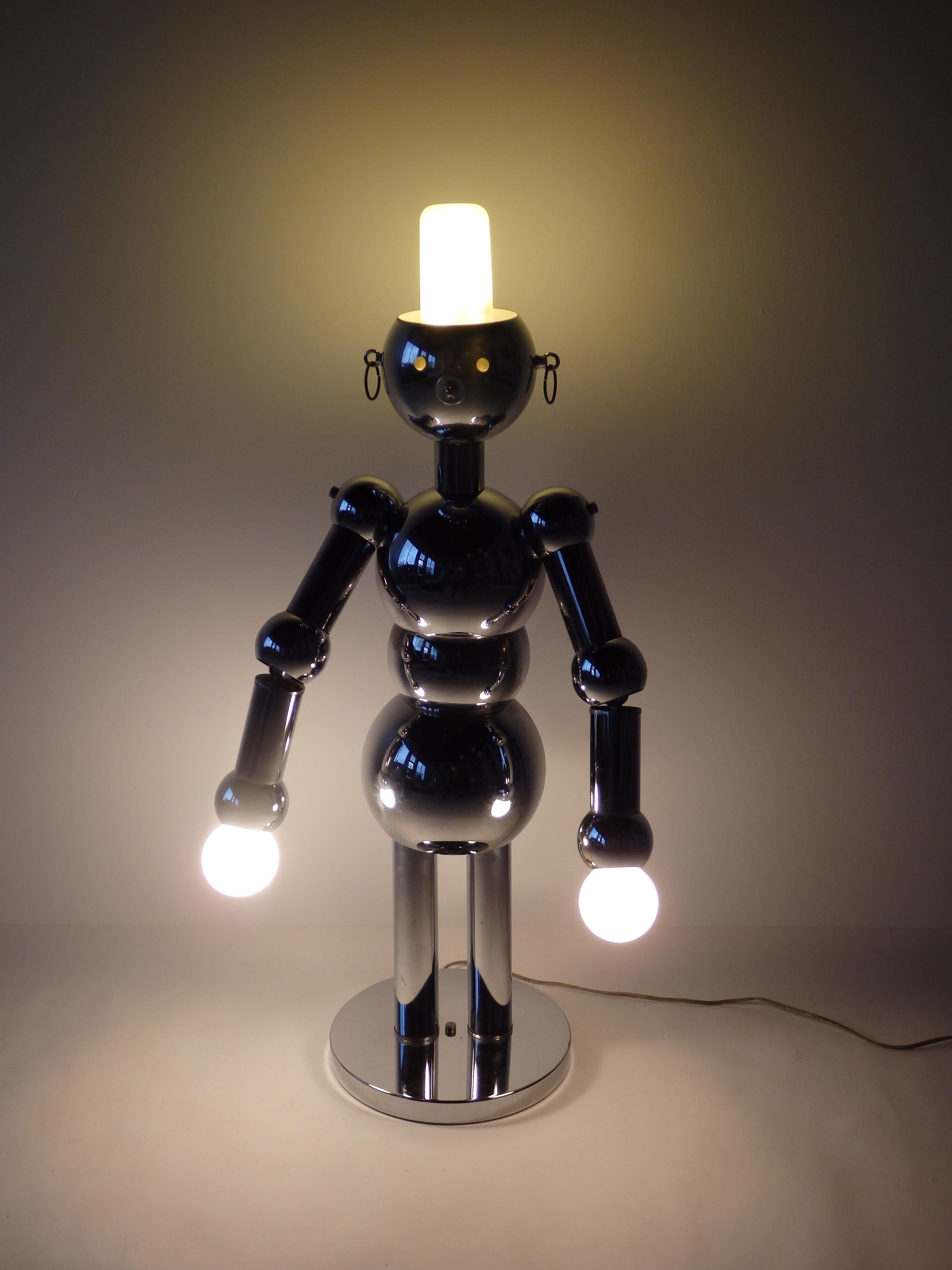 Mid-Century Modern Italian Chrome Robot Lamp by Torino