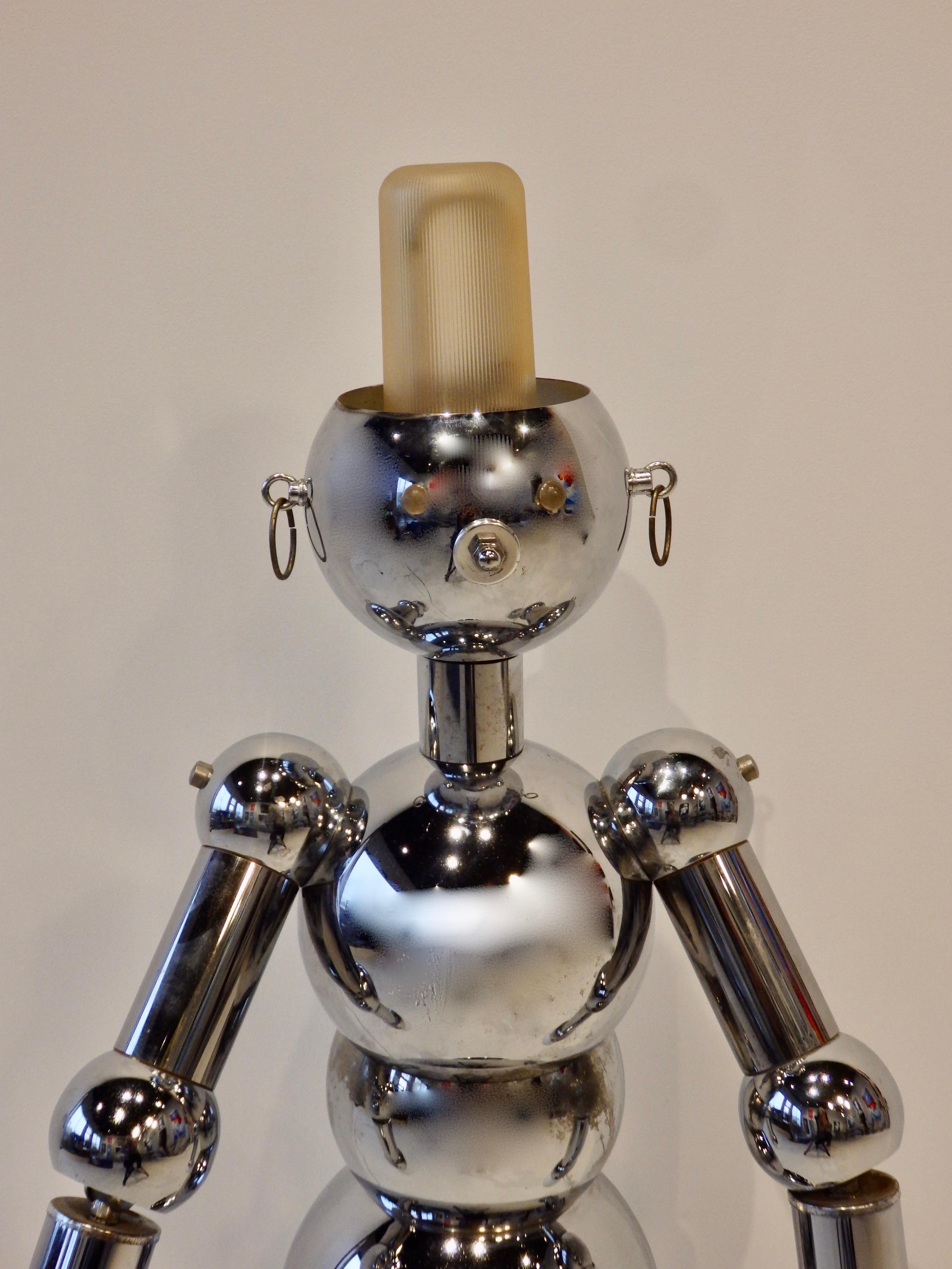 Hand-Crafted Italian Chrome Robot Lamp by Torino