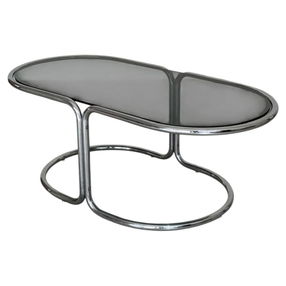 Table basse italienne en chrome et verre fumé, années 1970