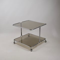 Italian Chrome & Smoked Glass Coffee Table on Casters, 1970s