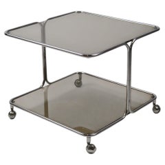 Italian Chrome & Smoked Glass Coffee Table on Casters, 1970s