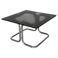Italian Chrome & Smoked Glass square coffee table, 1970s Italy
