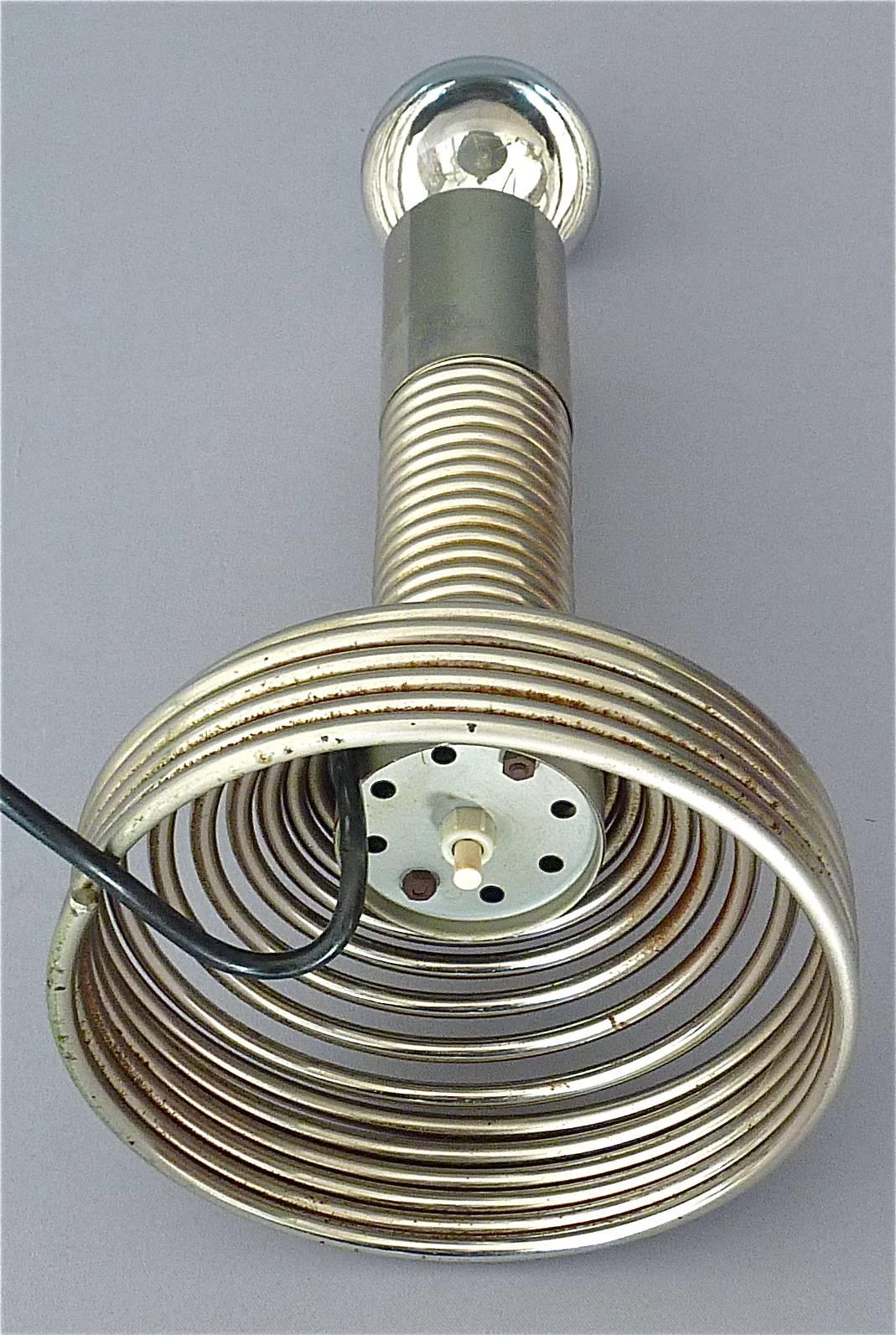 Acier Lampe de bureau italienne Angelo Mangiarotti pour bougie, spirale en acier chromé, années 1970 en vente