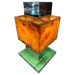 Italian Chrome Table Lamp and Amber Lucite Shade, 1970s