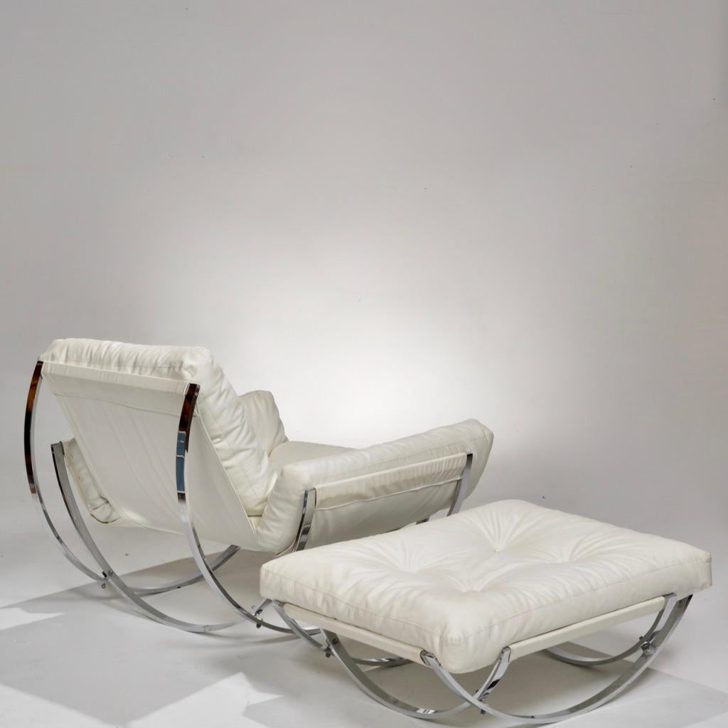 Italian Chrome Tufted Lounge Chair and Ottoman by Stendig In Good Condition For Sale In Los Angeles, CA