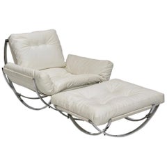 Retro Italian Chrome Tufted Lounge Chair and Ottoman by Stendig
