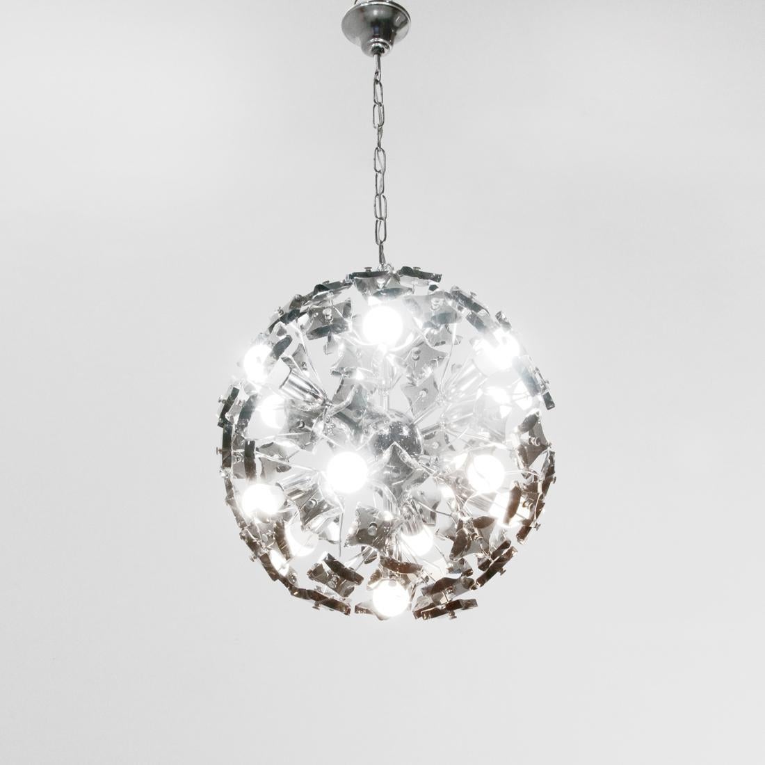 Italian Chromed and Smoked Glass Chandelier, 1970s For Sale 3