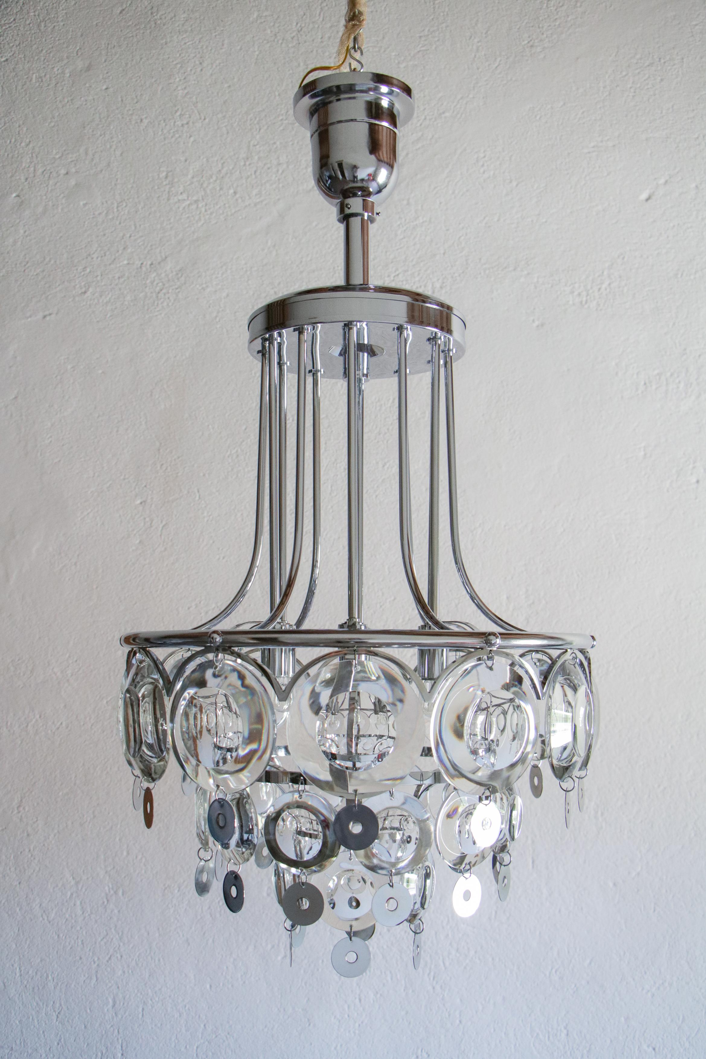 Space Age Italian Chromed Chandelier Attributed to Oscar Torlasco, 1970s For Sale