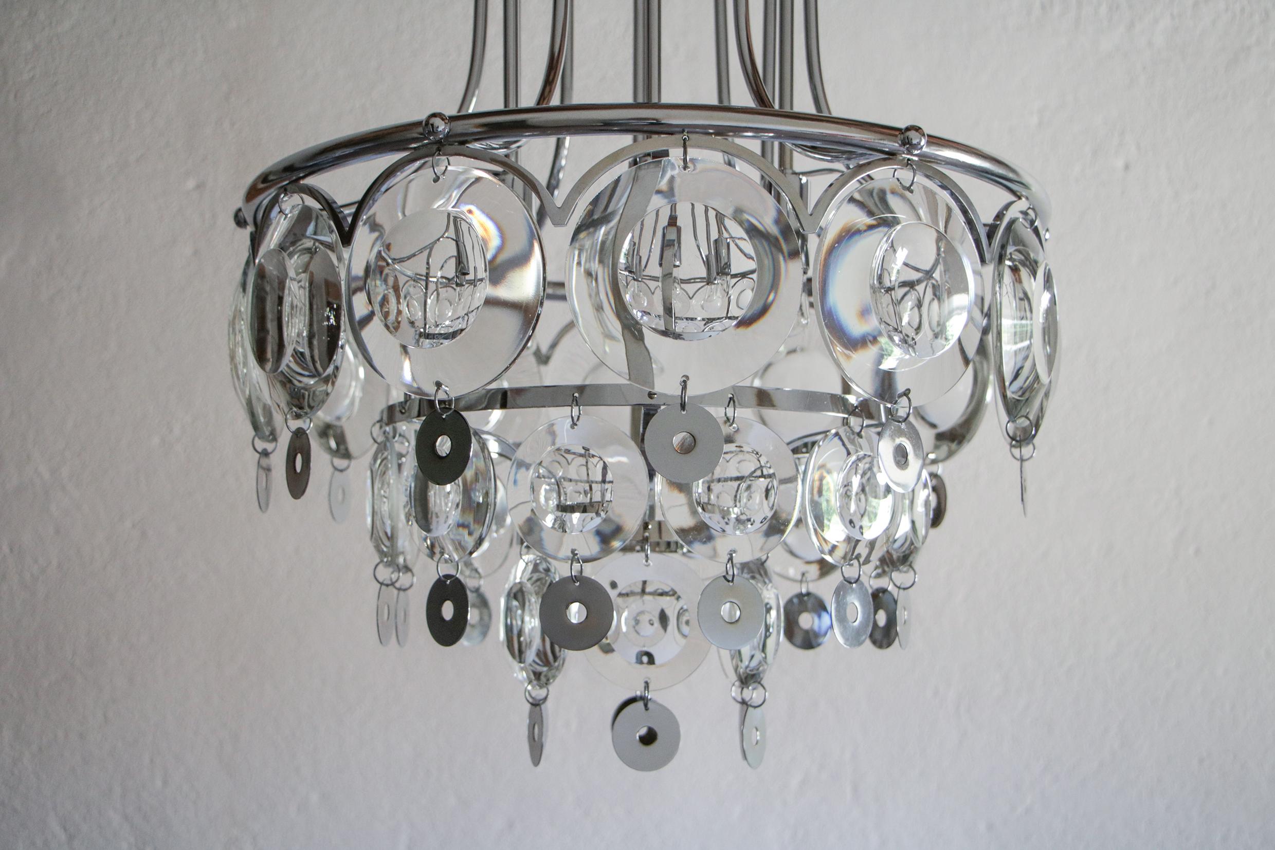 Late 20th Century Italian Chromed Chandelier Attributed to Oscar Torlasco, 1970s For Sale