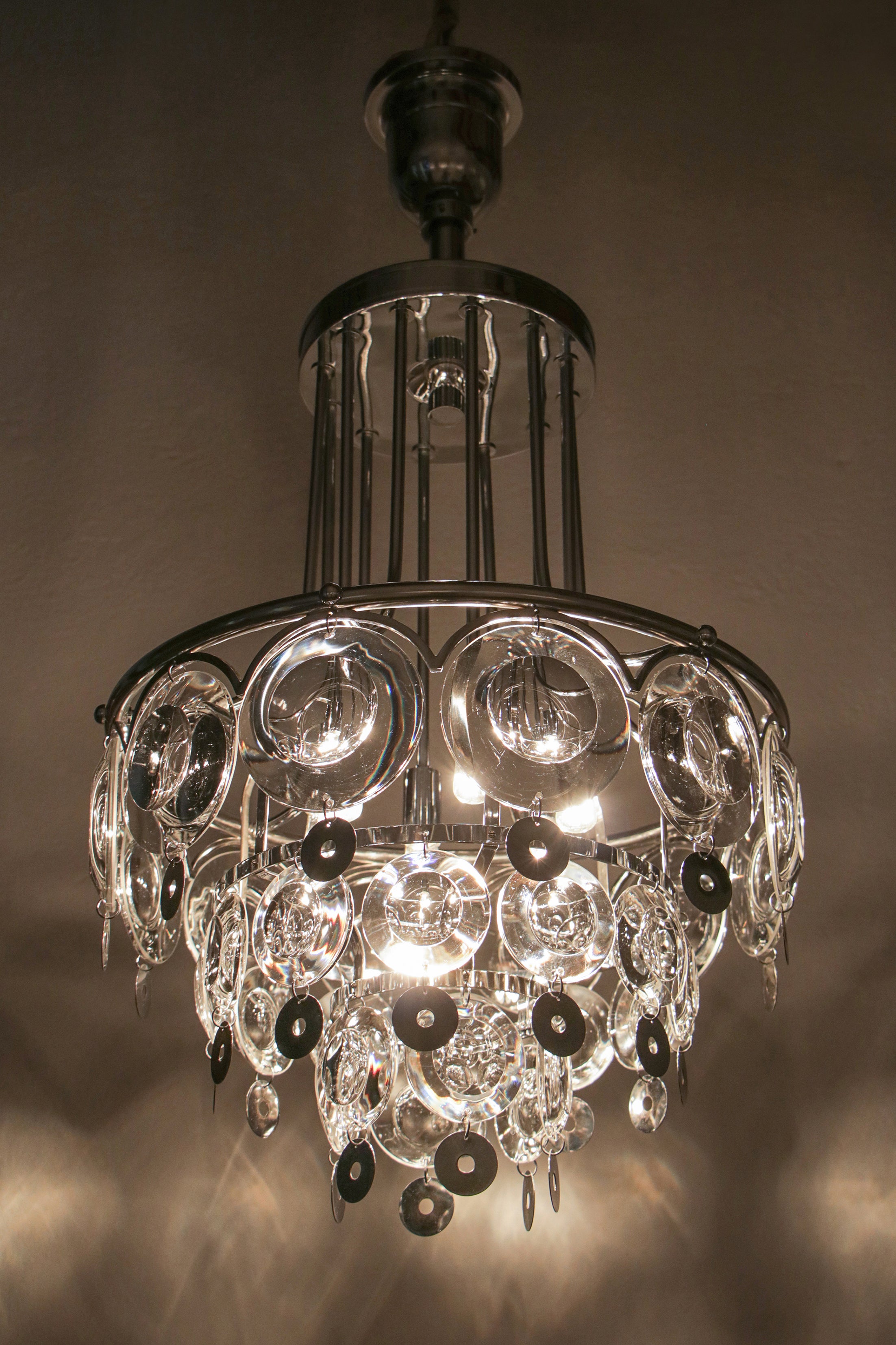Lustre italien chromé attribué à Oscar Torlasco, 1970