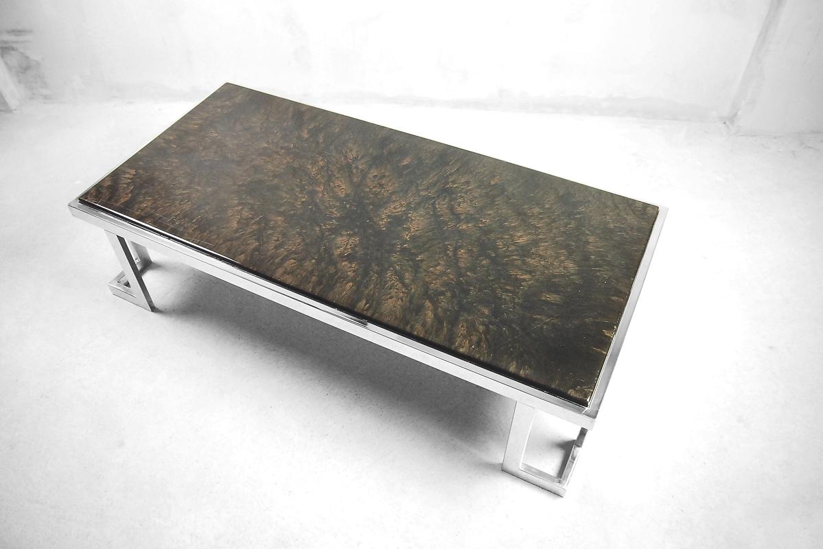Hollywood Regency Italian Chromed Glamour Coffee Table with Epoxy Resin Top, 1970s For Sale