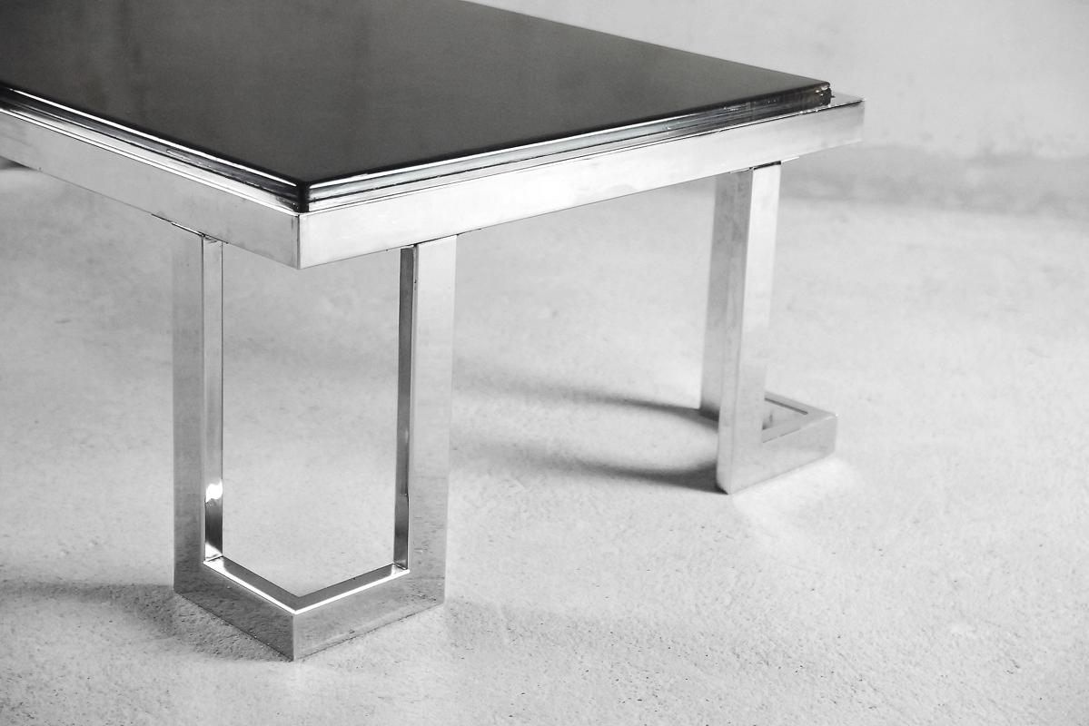 Late 20th Century Italian Chromed Glamour Coffee Table with Epoxy Resin Top, 1970s For Sale